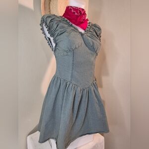 Cute Fun Romper Dress Denim Western Rodeo Stampede Farmgirl Chic